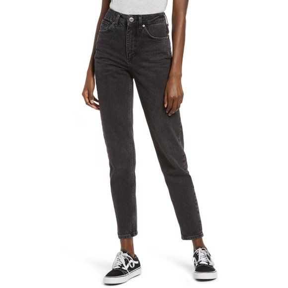 NWT BDG High Rise Waist Tapered Leg Cotton Mom Jeans Womens 30X32 Black Wash - Picture 1 of 8